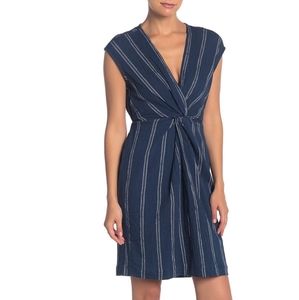 Lovestitch Front Knot Blue Stripe Print Dress Sz L